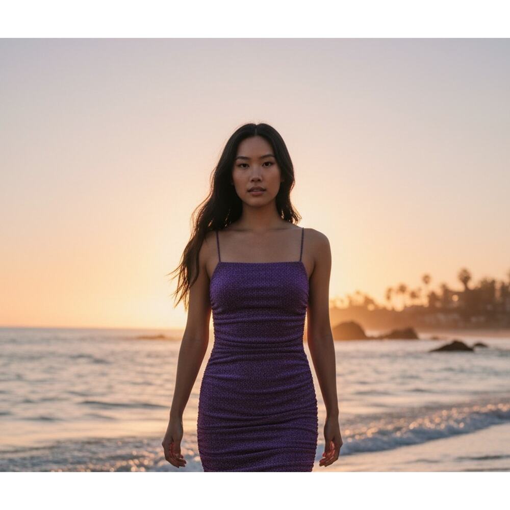 Shein Dress Womens Petite M Purple Glitter Ruched Bodycon Mini Party Sexy Club